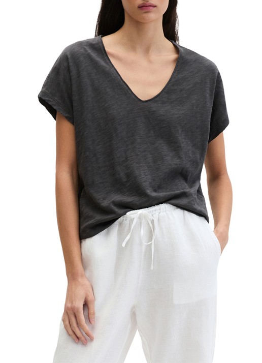 Marc O'Polo T-shirt met V-hals - detail 4 oxide grey-0364 / grijs
