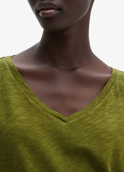 Marc O'Polo T-shirt met V-hals - detail 4 shaded fern / groen
