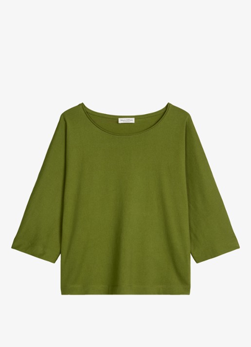 Marc O'Polo T-shirt van jersey met boothals - voorkant shaded fern / groen