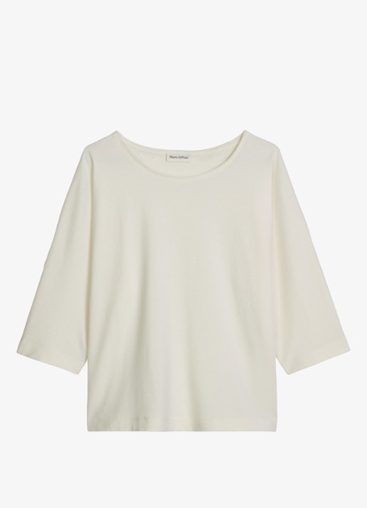 Marc O'Polo T-shirt van jersey met boothals - voorkant 4 white cotton / wit
