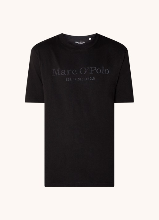 Marc O'Polo T-shirt van  katoen met logo - voorkant 2 zwart