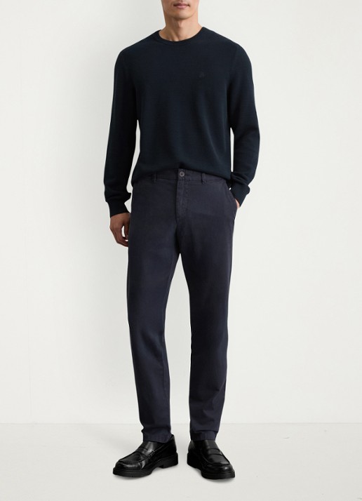 Marc O'Polo Tapered fit chino in katoenblend - voorkant 3 dark navy-4131 / blauw