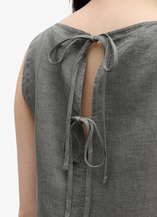 Marc O'Polo Top van linnen met strikdetail - detail 5 slate grey melange-0777 / grijs