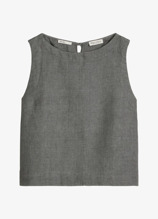 Marc O'Polo Top van linnen met strikdetail - voorkant 2 slate grey melange-0777 / grijs