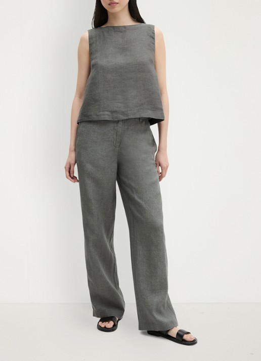 Marc O'Polo Top van linnen met strikdetail - voorkant 3 slate grey melange-0777 / grijs
