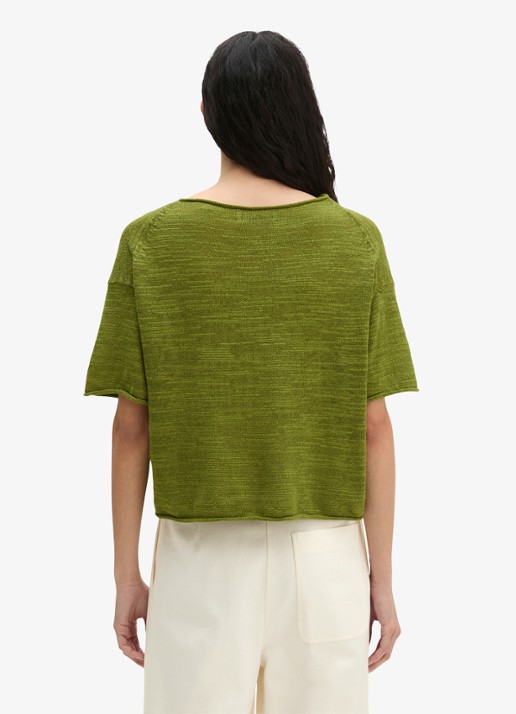 Marc O'Polo Trui in katoen-linnenblend met bateauhals - achterkant shaded fern / groen