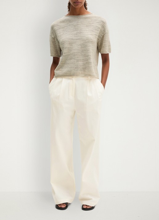 Marc O'Polo Trui in katoen-linnenblend met bateauhals - voorkant 5 linen beige / grijs