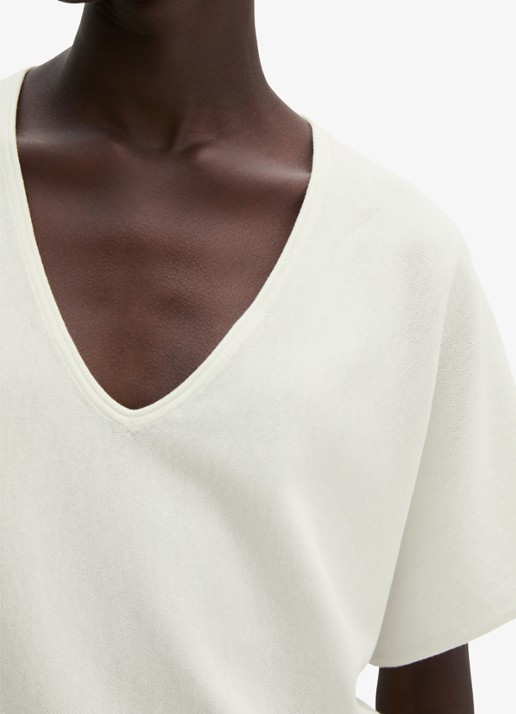 Marc O'Polo Trui met V-hals - detail 4 white cotton / wit