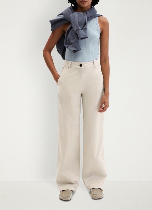 Marc O'Polo Wide fit palazzo broek met steekzakken - voorkant 5 beige