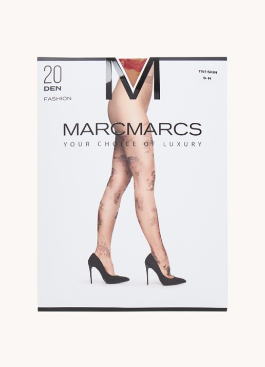 MarcMarcs Panty met bloemenprint in 20 denier - voorkant camel