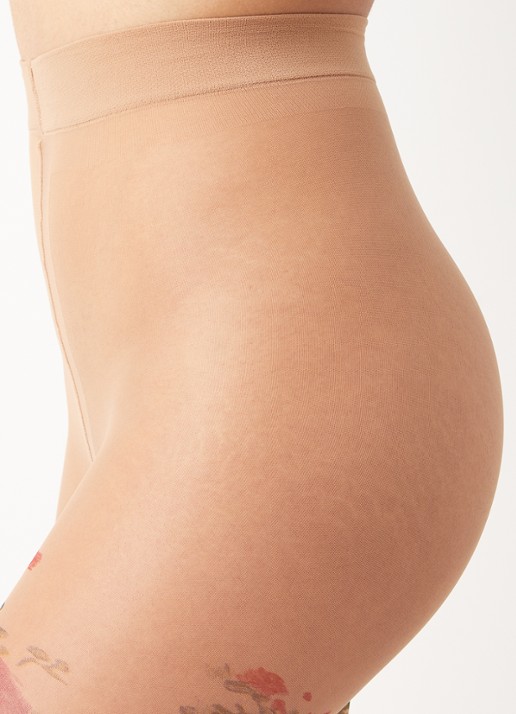 MarcMarcs Panty met bloemenprint in 20 denier - detail 4 camel