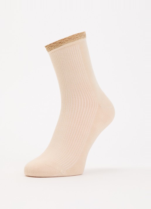 MarcMarcs Viona ribgebreide sokken met lurex - detail beige