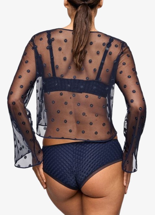 Marie Jo Avero lingerie top van mesh met bloemborduring - achterkant 5 donkerblauw