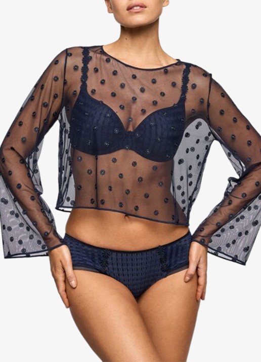 Marie Jo Avero lingerie top van mesh met bloemborduring - detail 3 donkerblauw