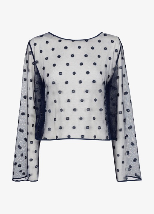 Marie Jo Avero lingerie top van mesh met bloemborduring - voorkant donkerblauw