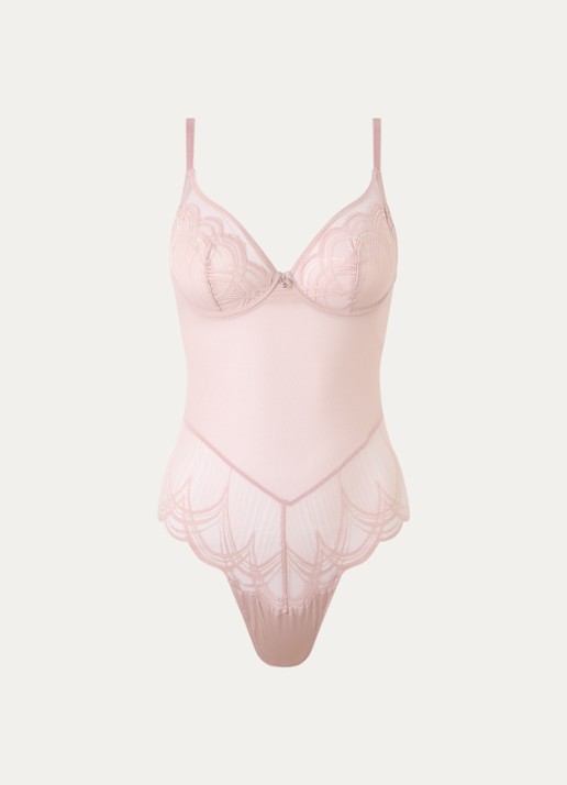Marie Jo Cathia semi-transparante plunge body met kant - voorkant 4 oudroze
