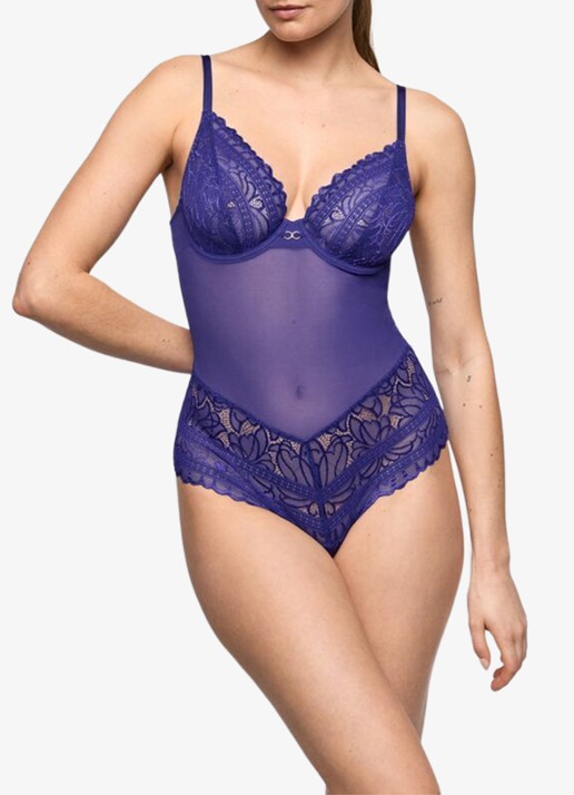 Marie Jo Cerina body van mesh en kant - voorkant 2 blauw