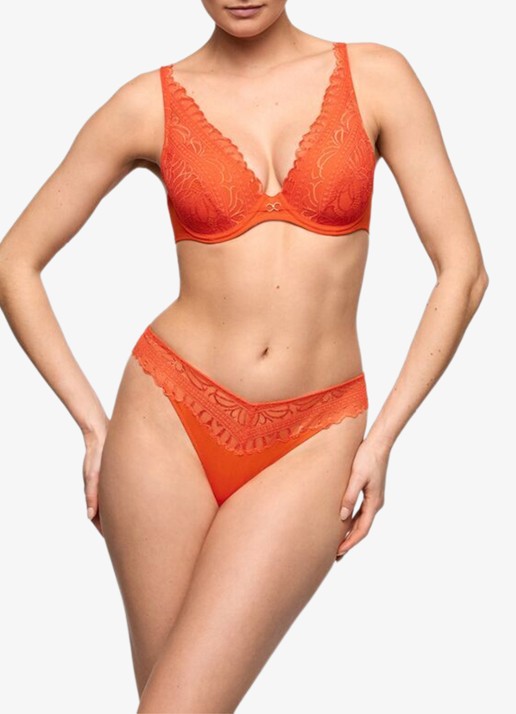 Marie Jo Cerina voorgevormde plunge bh met overlay van kant - voorkant 2 orange