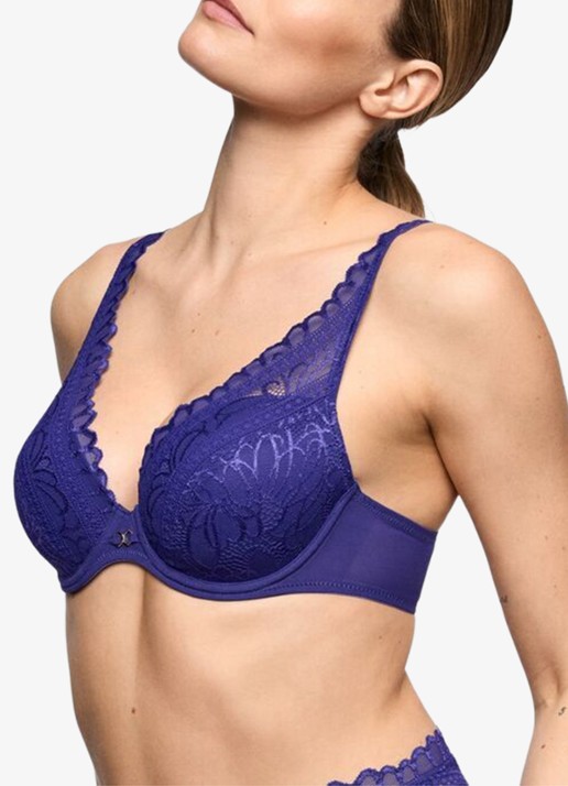 Marie Jo Cerina voorgevormde plunge bh met overlay van kant - detail 2 donkerblauw