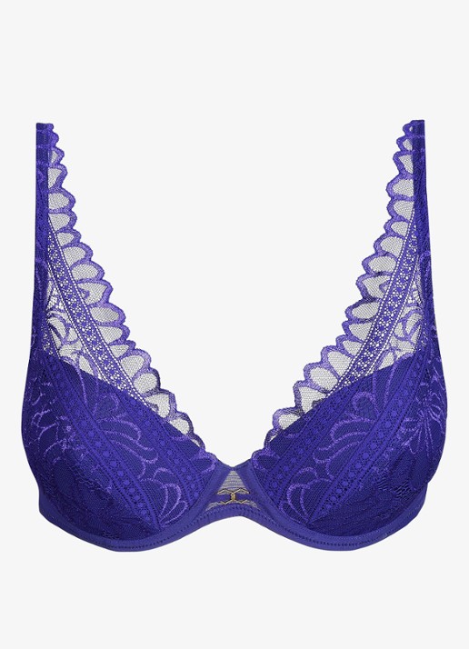 Marie Jo Cerina voorgevormde plunge bh met overlay van kant - voorkant 4 donkerblauw