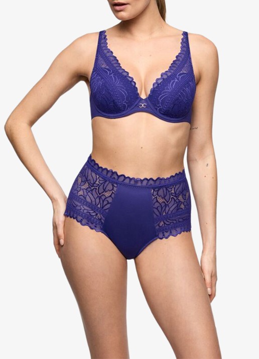 Marie Jo Cerina voorgevormde plunge bh met overlay van kant - voorkant 5 donkerblauw