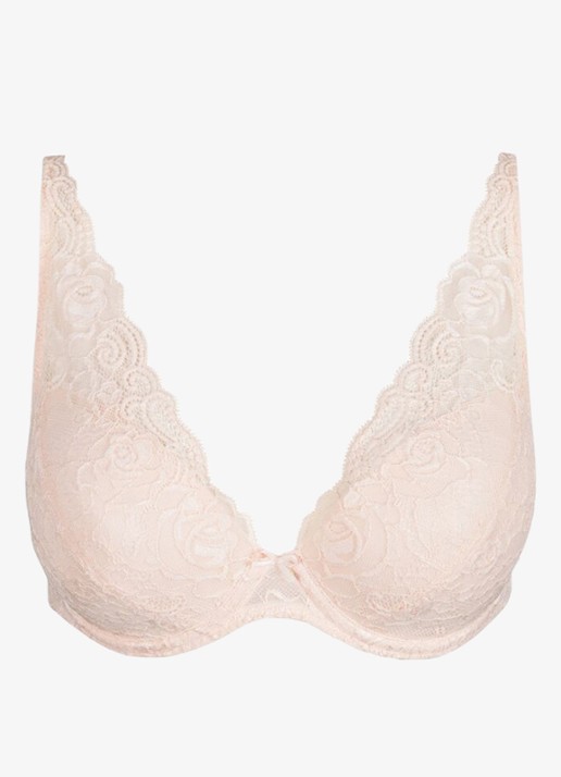 Marie Jo Cyrile voorgevormde plunge bh met overlay van kant - voorkant lichtroze