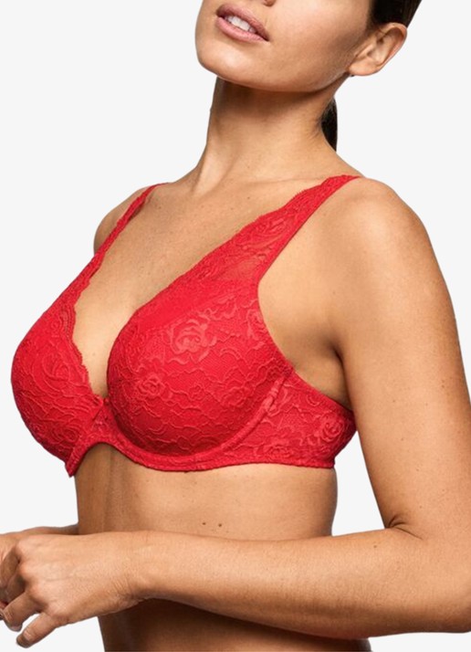 Marie Jo Cyrile voorgevormde plunge bh met overlay van kant - detail 4 rood