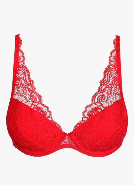 Marie Jo Cyrile voorgevormde plunge bh met overlay van kant - voorkant rood
