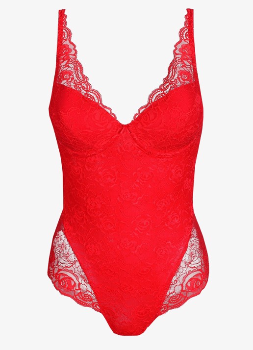 Marie Jo Cyrile voorgevormde plunge body van kant - voorkant 2 rood