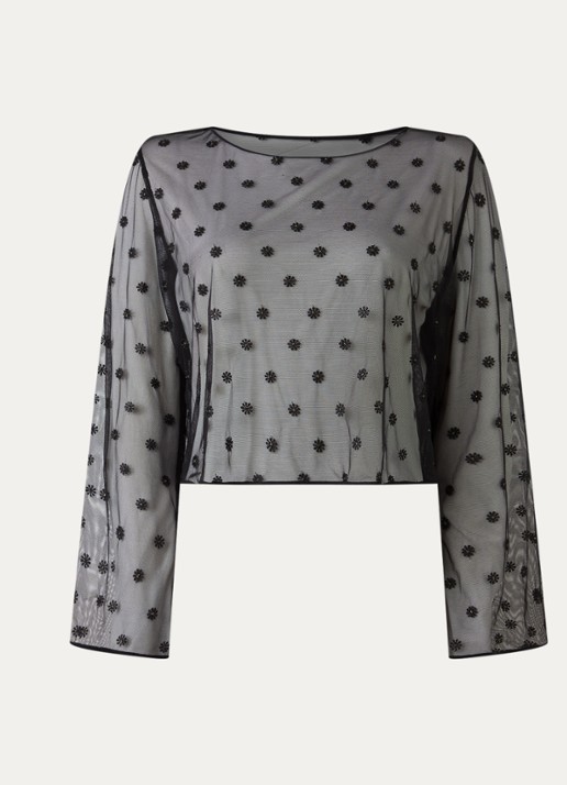Marie Jo Daisy pyjamatop van mesh met bloemborduring - voorkant 2 zwart