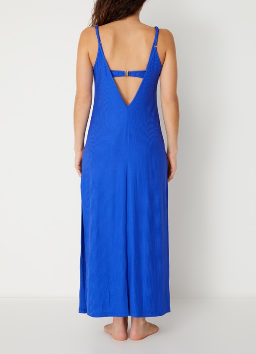 Marie Jo Emly maxi strandjurk met spaghetti bandjes en ribstructuur - achterkant 2 kobaltblauw
