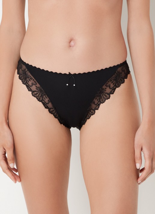 Marie Jo Jane slip met mesh en borduring - detail 2 zwart