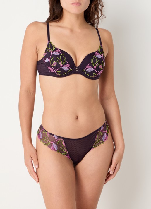 Marie Jo Loish string met borduring - voorkant 4 paars