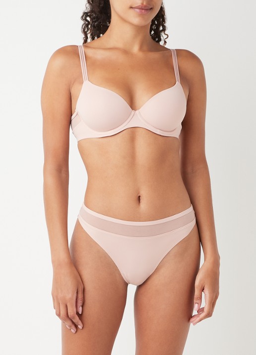 Marie Jo Louie naadloze string met mesh - voorkant 2 oudroze