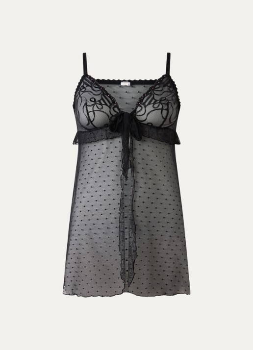 Marie Jo Noova slipdress van mesh met borduring - voorkant 4 zwart
