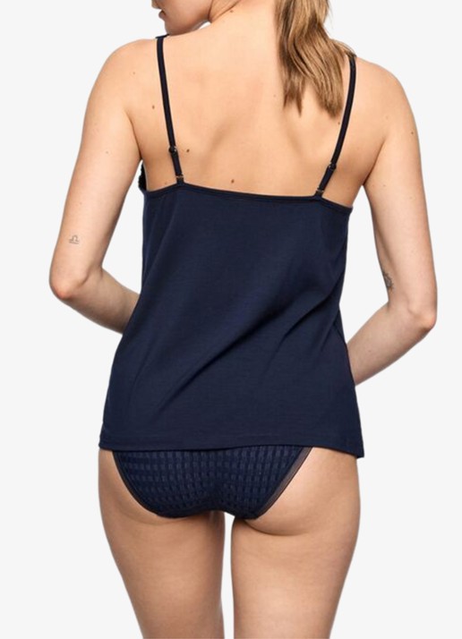 Marie Jo Pyjamatop met bloemborduring - achterkant 2 donkerblauw