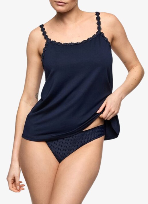 Marie Jo Pyjamatop met bloemborduring - detail 3 donkerblauw