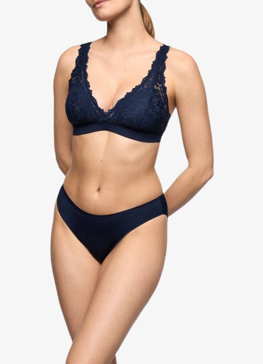 Marie Jo Soft Studio voorgevormde bralette met overlay van kant - voorkant 4 donkerblauw