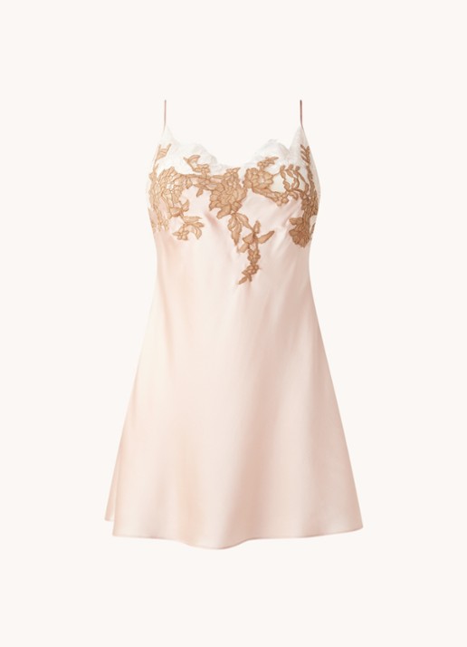 Marjolaine Nina slipdress van zijde met borduring - voorkant lichtroze
