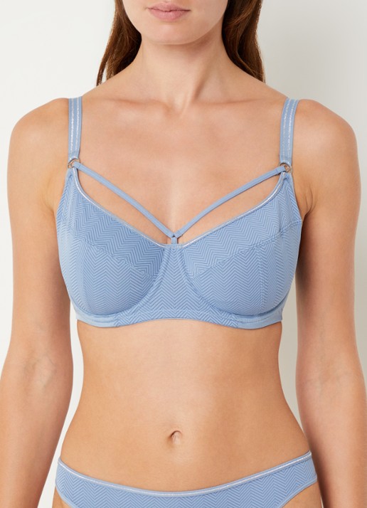 Marlies Dekkers Balconette bh met grafische print - voorkant 4 staalblauw