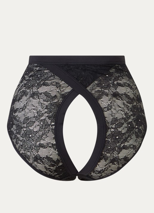 Marlies Dekkers Cypher high waisted ouvert slip van kant - achterkant zwart