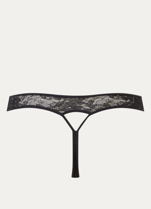 Marlies Dekkers Cypher string van kant met opengewerkt dessin - achterkant zwart