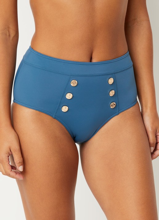 Marlies Dekkers High waisted hipster bikinislip met knoopdetail  - voorkant 5 petrol