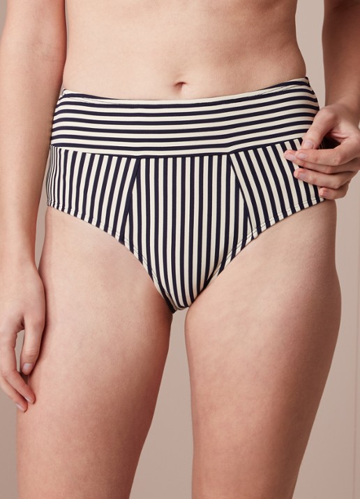 Marlies Dekkers Holi Vintage high waist bikinislip met streepdessin - voorkant 2 donkerblauw