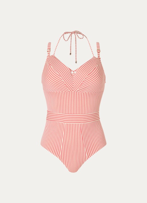 Marlies Dekkers Holi Vintage voorgevormde balconette badpak met streepprint - voorkant 4 koraalroze