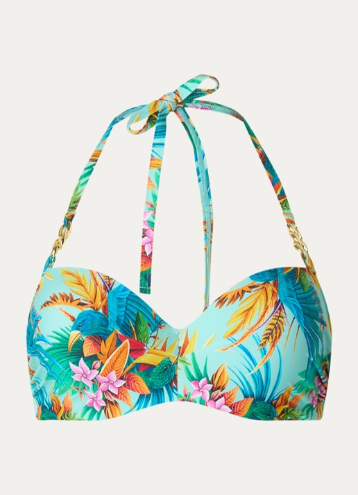 Marlies Dekkers Hula Haka voorgevormde balconette bikinitop met bloemenprint - voorkant 2 aquablauw