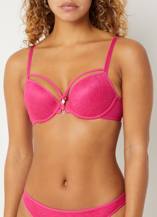Marlies Dekkers Space Odyssey push-up bh met overlay van kant  - voorkant 8 fuchsia