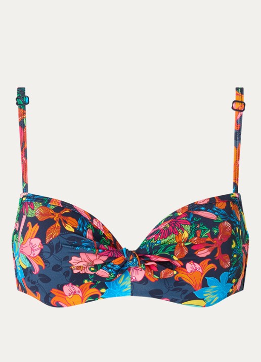 Marlies Dekkers Thalassa voorgevormde balconette bikinitop met bloemenprint - voorkant donkerblauw