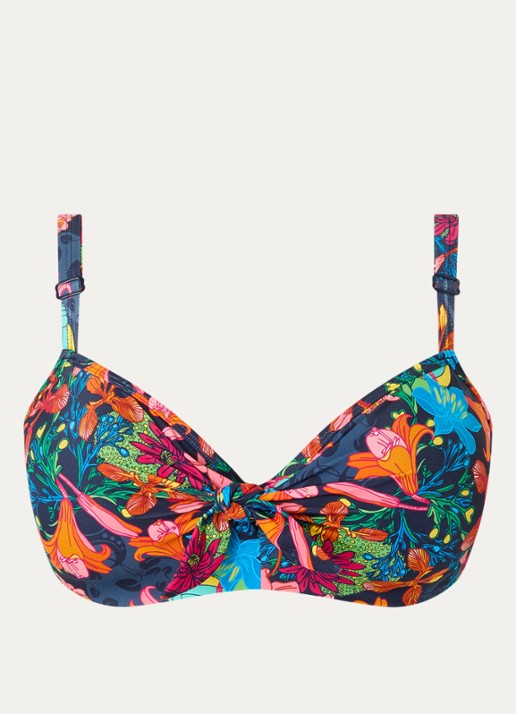 Marlies Dekkers Thalassa voorgevormde balconette bikinitop met bloemenprint - voorkant 4 donkerblauw
