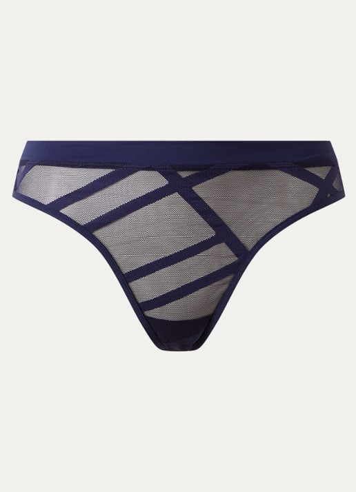 Marlies Dekkers The Illusionist tanga van mesh - voorkant donkerblauw